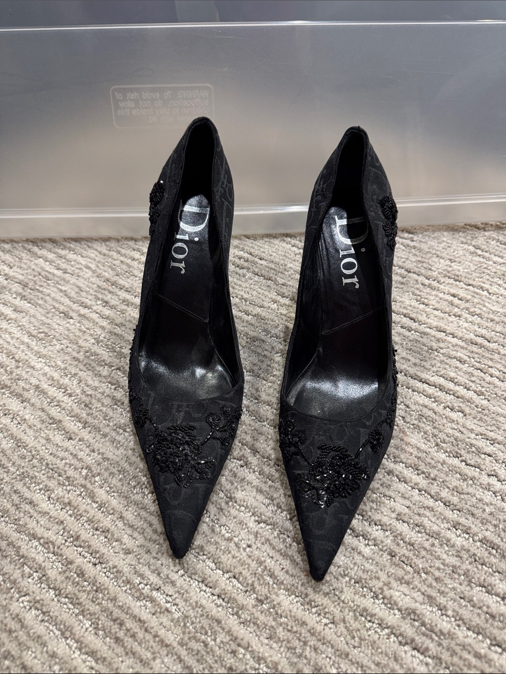 Vintage Christian Dior Diorissimo Monogram Beaded Floral Pumps Size 40
